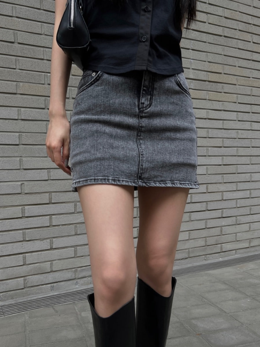 Vintage Washing Denim Skirt (black)