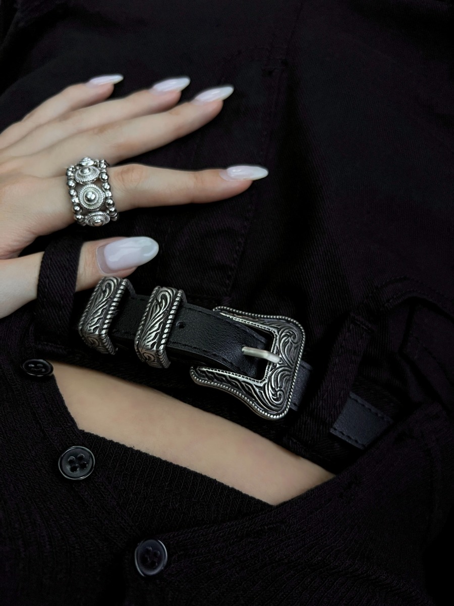 Ethnic Leather Belt (black)