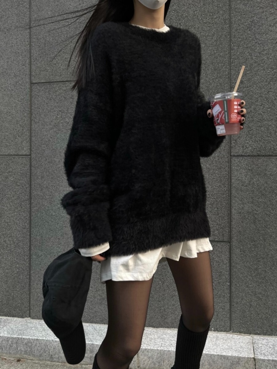Fuzzy Long Knit (black)