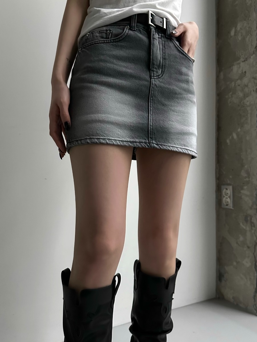 Grain Denim Skirt (grey)