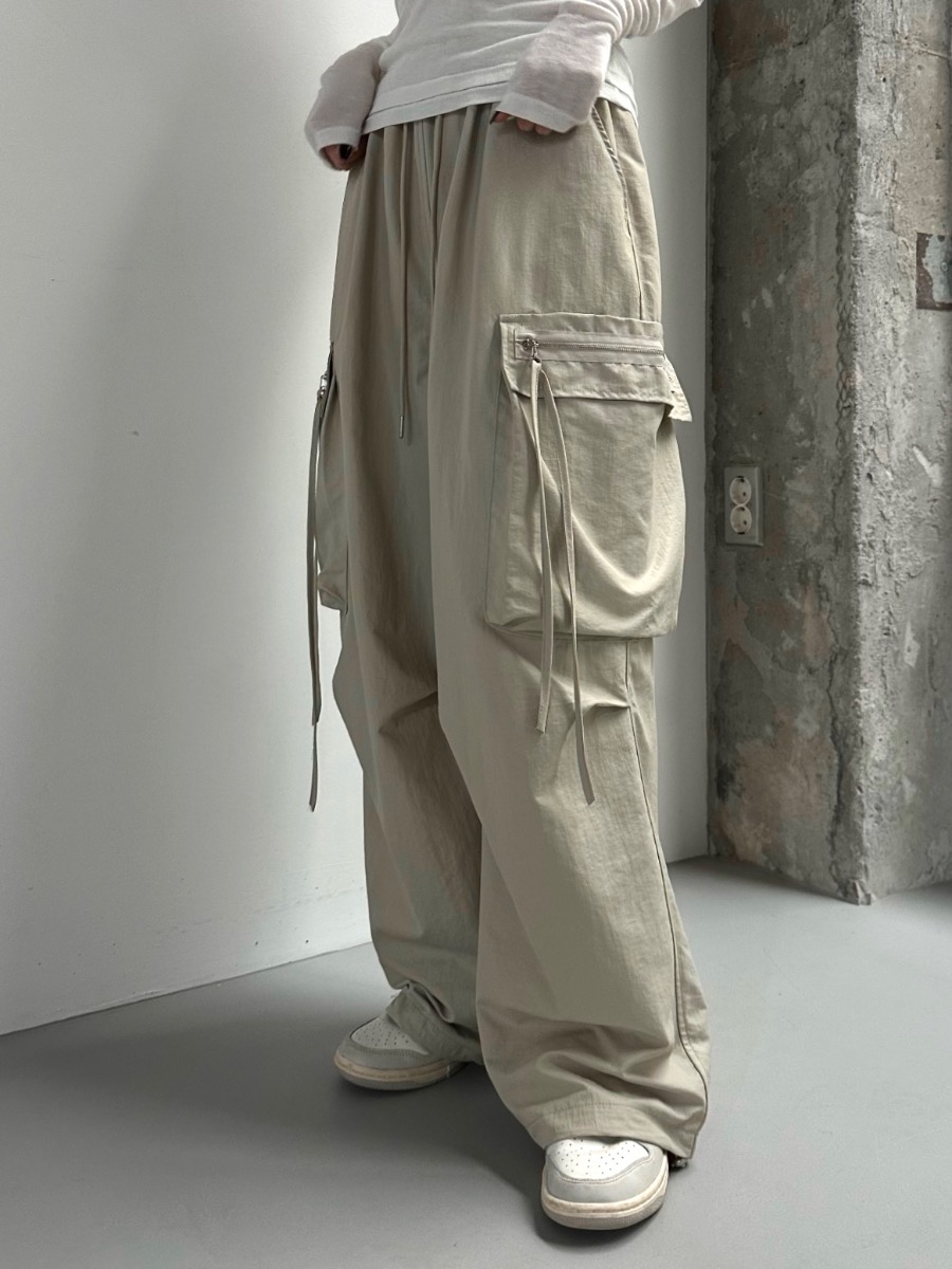 Nylon Zipper Cargo Pants (2color)