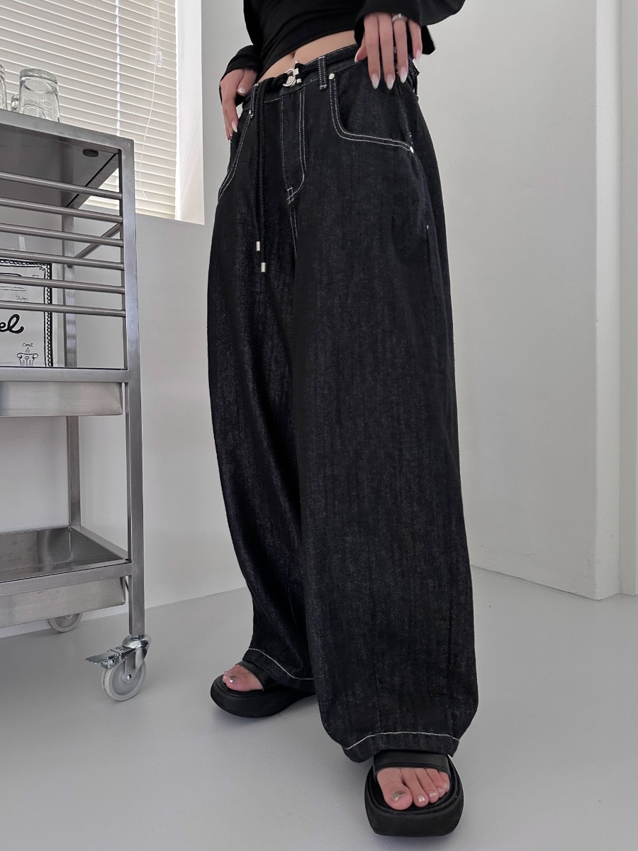 Raw Wide Denim Pants (black)