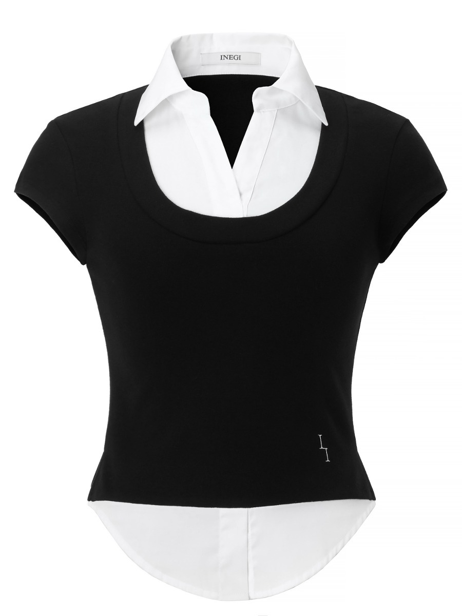 [INEGI MADE] Embroidery Layered Shirt (white/black)